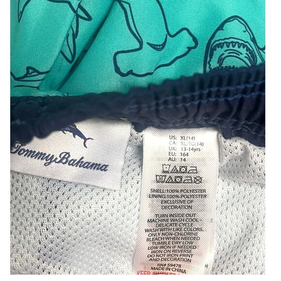 Tommy Bahama Kids Swim Trunks With Shark Print | Big Boys XL (14) Blue NWT - Picture 10 of 11